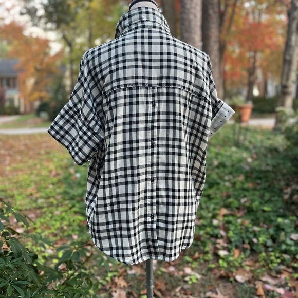Madewell Checkered Collared Top, Blk & Cream, Medium, EUC - Picture 4 of 9